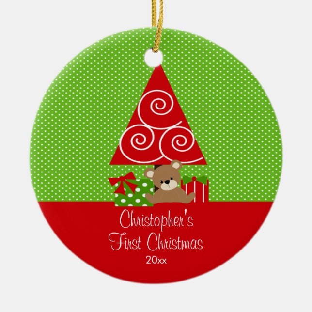 Verzierungs-Weihnachtsbaum des Babys erster Keramikornament (Vorne)