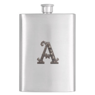 Verzletter Buchstabe A aus Bronze mit Glocken Flachmann