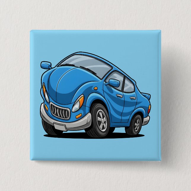 Verzogenes blaues Cartoon-Auto Button (Vorderseite)