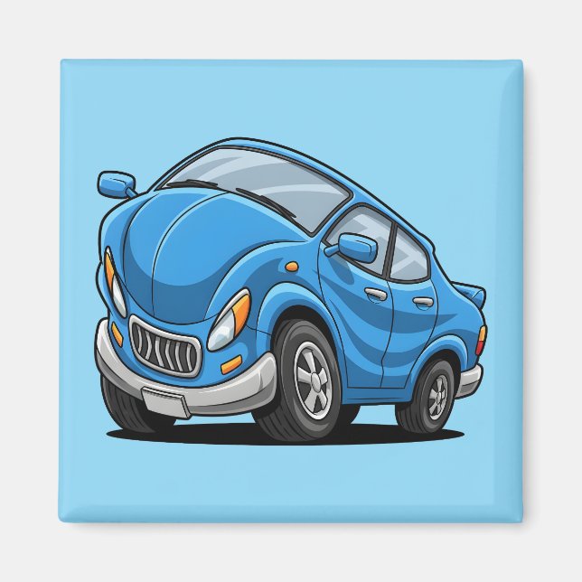 Verzogenes blaues Cartoon-Auto Magnet (Vorne)