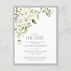 Verzögern Sie die Hochzeit der weißen Blumenbeete Ankündigungspostkarte