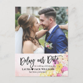 Verzögern Sie unser Date Elegant Wedding Postponem Ankündigungspostkarte