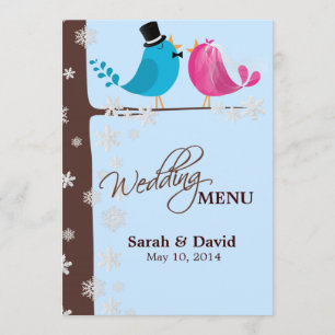 Verzweiflung von mehreren Vögeln Winter Wedding Menükarte