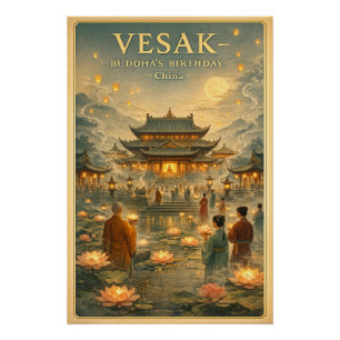 Vesak / Buddhas Geburtstag, China Reise Poster