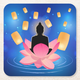 Vesak Day Buddha auf Lotus Lantern Vaisakha Rechteckiger Pappuntersetzer