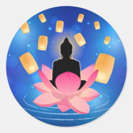 Vesak Day Buddha auf Lotus Lantern Vaisakha Runder Aufkleber