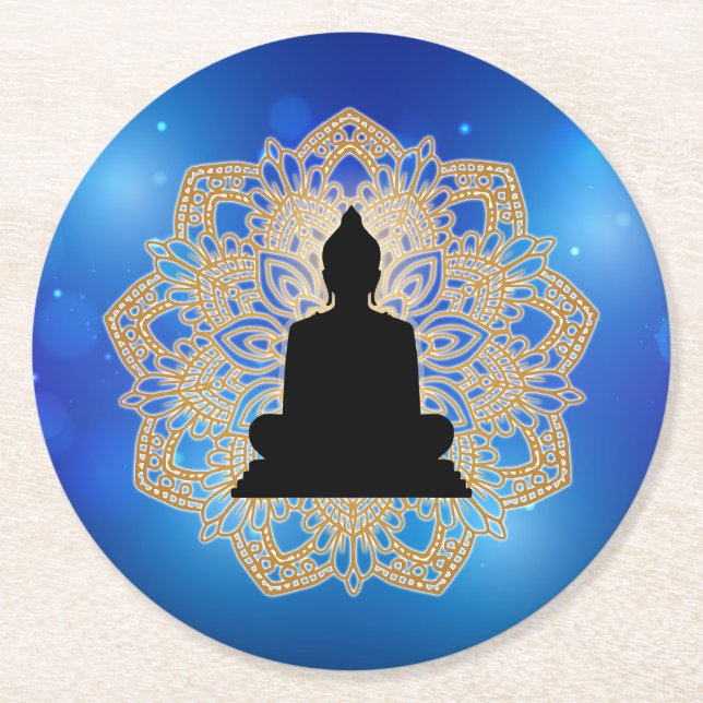 Vesak Day Buddha und Mandala Vaisakha Purnima Runder Pappuntersetzer (Vorderseite)