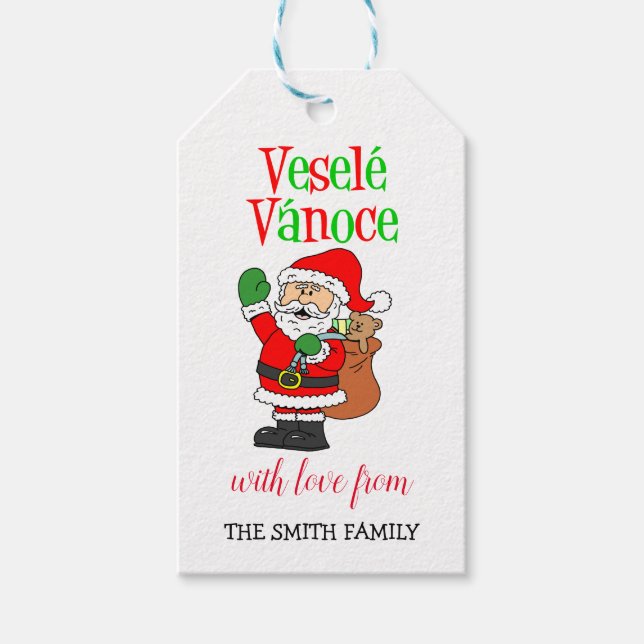 Vesele Vanoce Tschechischer Santa Personalisierte  Geschenkanhänger (Vorderseite)
