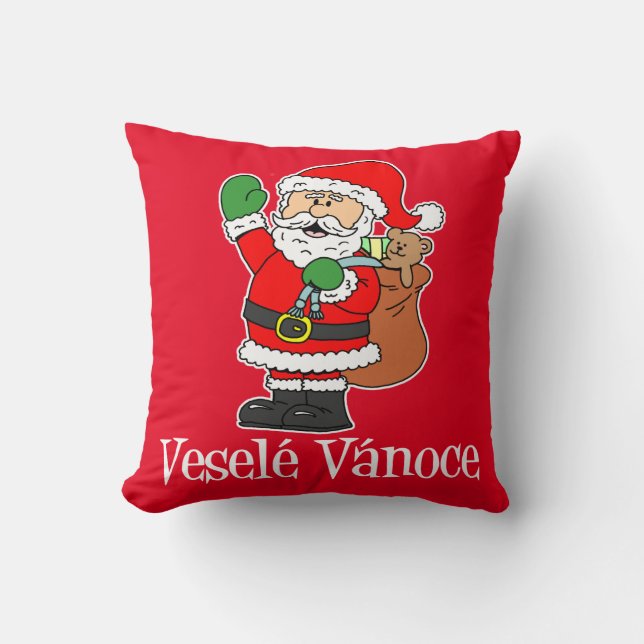 Vesele Vanoce Tschechischer Weihnachtsmann (RED) Kissen (Vorderseite)
