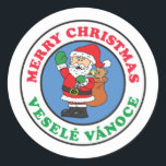 Vesele Vanoce Tschechischer WeihnachtsWeihnachtsfe Runder Aufkleber<br><div class="desc">Vesele Vanoce Tschechischer Weihnachtssticker. Sagen Sie "Frohe Weihnachten" in Tschechisch mit diesen niedlichen,  Cartoon Urlaub Weihnachtsaufklebern. Ideal für jedes tschechische Weihnachtsfest Party. Mit diesem niedlichen Design werden tschechische Kinder und Erwachsene in den Urlaubssgeist versetzt. Gut geeignet für Geschenk- oder Leckerei-Taschen.</div>