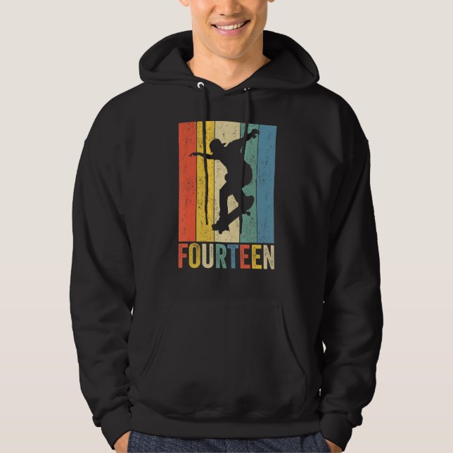 Veste À Capuche 14e anniversaire Retro Skateboard Garçons Enfants  (Devant)