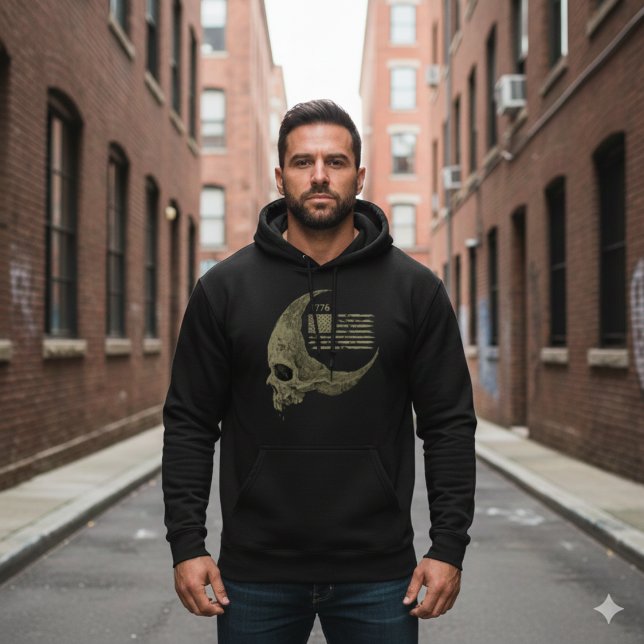 Veste À Capuche 1776 American Flag Skull Crescent Moon Hoodie (Créateur téléchargé)