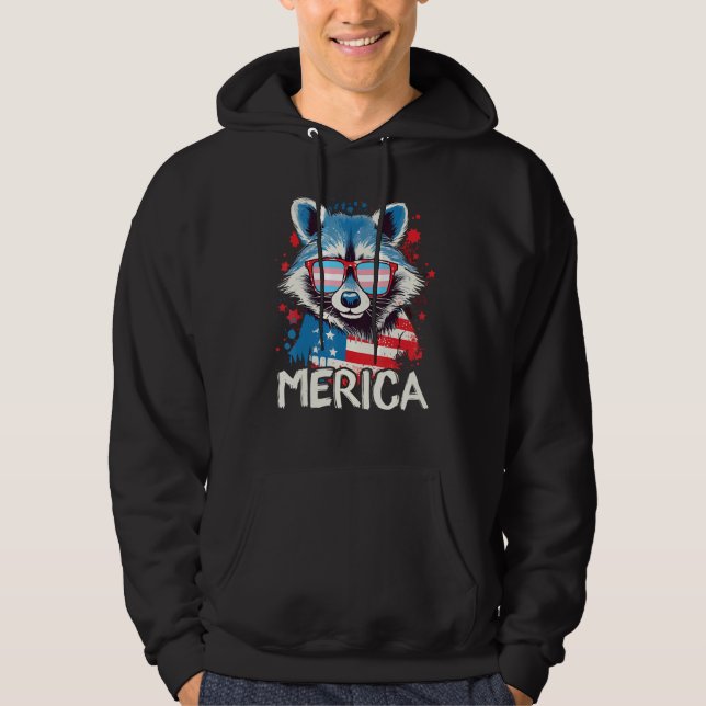 Veste À Capuche 4th Of July Merica  Raccoon Transgender Sunglasses (Devant)
