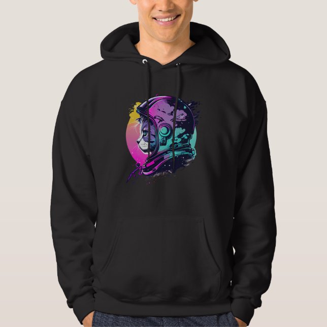 Veste À Capuche Aesthetic Vaporwave Space Cat 80s 90s Astronaut  5 (Devant)