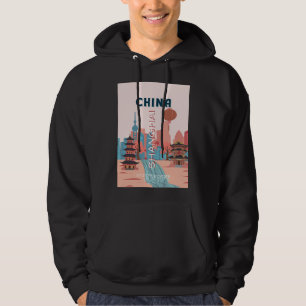 Veste À Capuche Affiche rétro vintage de voyage à Shanghai Chine