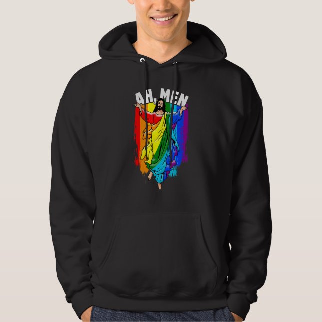 Veste À Capuche Ah Men Gay Jesus LGBTQ Pride Rainbow (Devant)