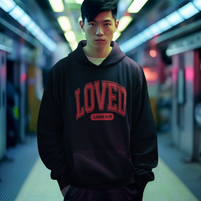 Veste À Capuche AIMÉ PAR CHRIST Valentine Écriture Hommes Noir (Créateur téléchargé)