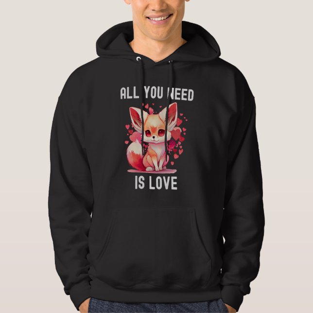 Veste À Capuche All you need is love with heart Kitsu Valentine's  (Devant)