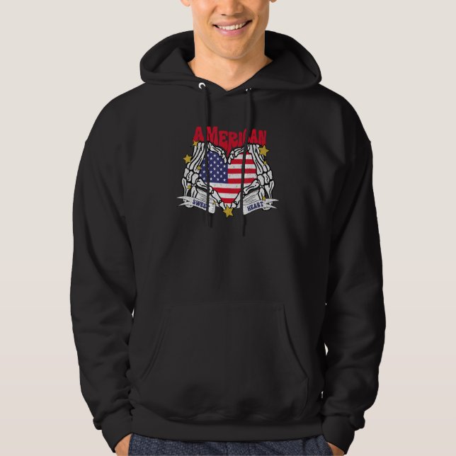 Veste À Capuche America Sweet Heart Skeleton Hands Heart Flag 4th  (Devant)