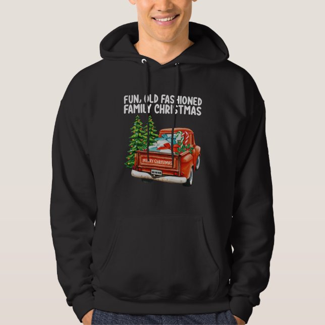 Veste À Capuche Amusant Vieux Mode Famille Camion de Noël Arbre (Devant)