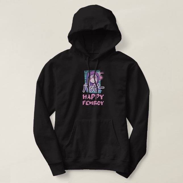 Veste À Capuche Anime Happy Femboy avec Happy en japonais - Cute & (Design devant)