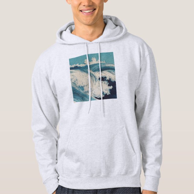 Veste À Capuche Antique Japonais Bleu Vagues Océan Imprimer (Devant)