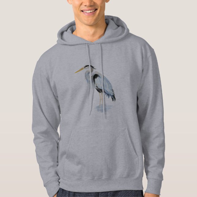Veste À Capuche Aquarelle d'Orignal Grand Héron Bleu Nature (Devant)
