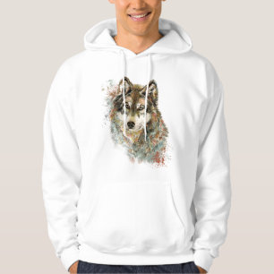 Veste À Capuche Aquarelle Gris Loup Faune Animal Nature Art