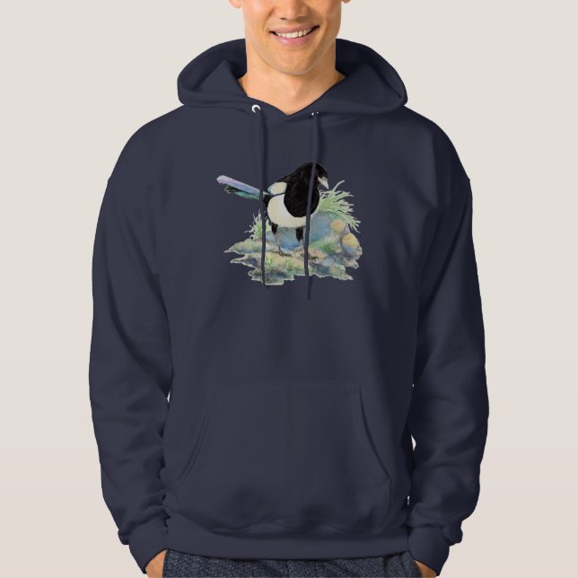 Veste À Capuche Aquarelle originale Magpie Garden Bird (Devant)