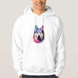 Veste À Capuche Aquarelle Sibérienne Husky Art coloré