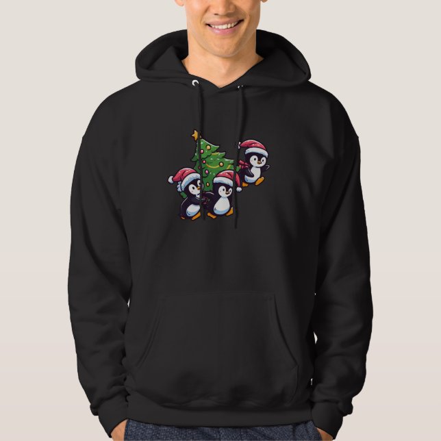 Veste À Capuche Arbre de Noël des pingouins (Devant)