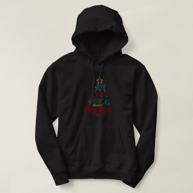 Veste À Capuche Arbre de Noël Joyeux Amour Paix Croyez Noël T- (Design devant)