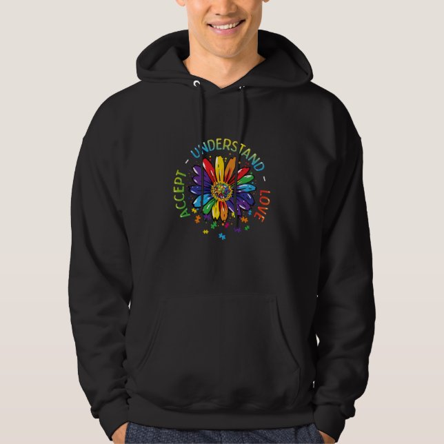 Veste À Capuche Autism Awareness Accept Understand Love Rainbow AS (Devant)