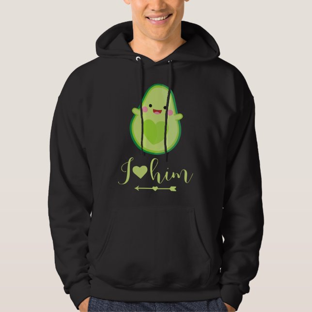 Veste À Capuche Avocado couple I love him partner Valentine s Day (Devant)