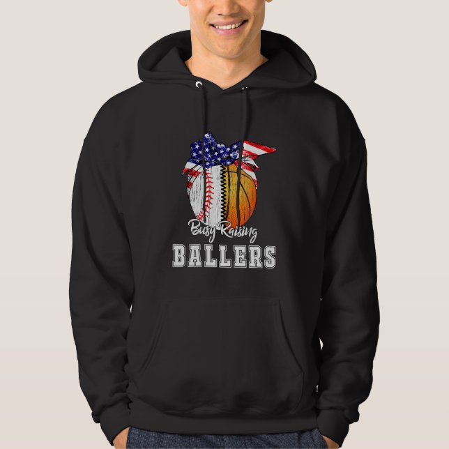 Veste À Capuche Baseball Basketball Mom Busy Raising Ballers Ameri (Devant)