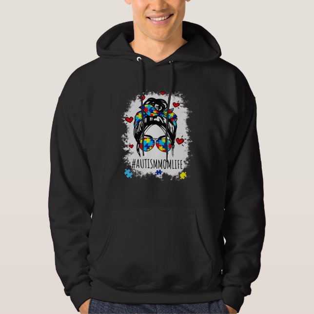 Veste À Capuche Be Kind Autism Awareness Messy Bun Puzzle Proud Au (Devant)