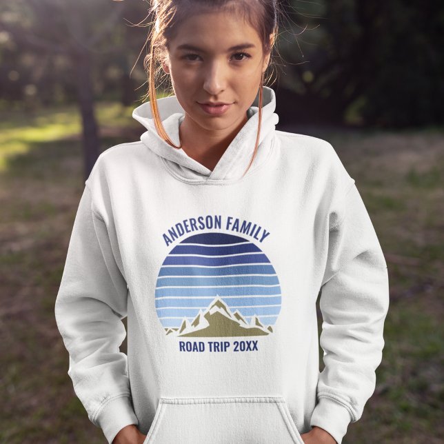 Veste À Capuche Blue Sunset Mountain Custom Family Réunion Voyage (Créateur téléchargé)