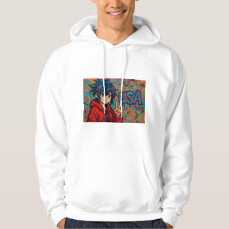 Veste À Capuche Bold Red Anime USA Graphic T-Shirt