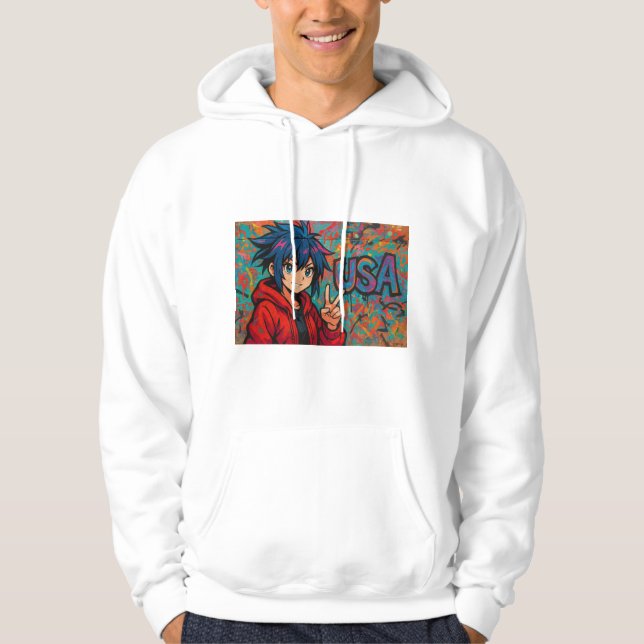 Veste À Capuche Bold Red Anime USA Graphic T-Shirt (Devant)