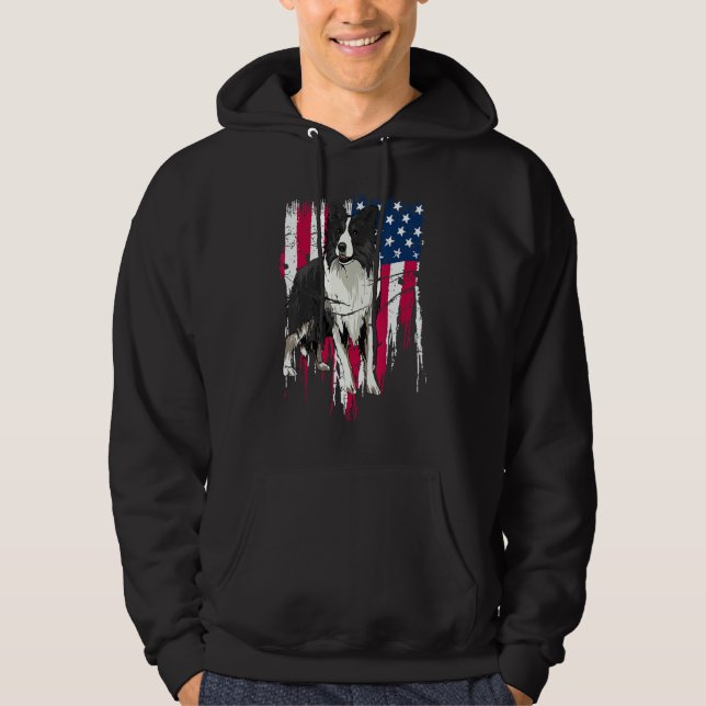 Veste À Capuche Border Collie American Flag USA Awesome (Devant)