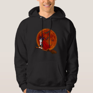 Veste À Capuche Boston Terrier Chien chevauchant Broom Blood Moon