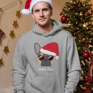 Veste À Capuche Bouldogue français bleu et fauve Santa Paws Noël
