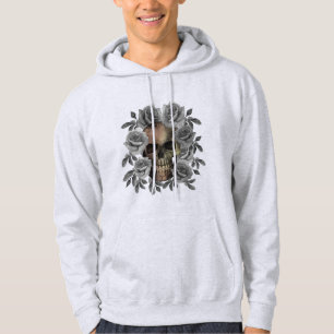 VESTE À CAPUCHE BOUQUET DE FLEURS CRÂNE NOIR ET BLANC