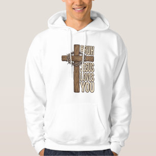Veste À Capuche Bruh Jésus T'aime Croix Vintage Chrétien Vecto
