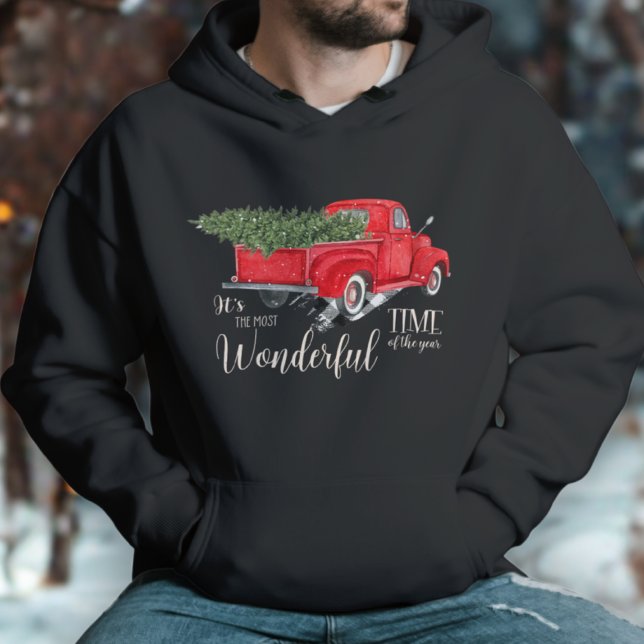 Veste À Capuche Camion de ramassage rouge Tartan joli sapin de Noë (Créateur téléchargé)