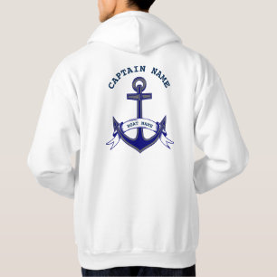 Veste À Capuche Capitaine Ancre Custom Nautical Blue White Mens