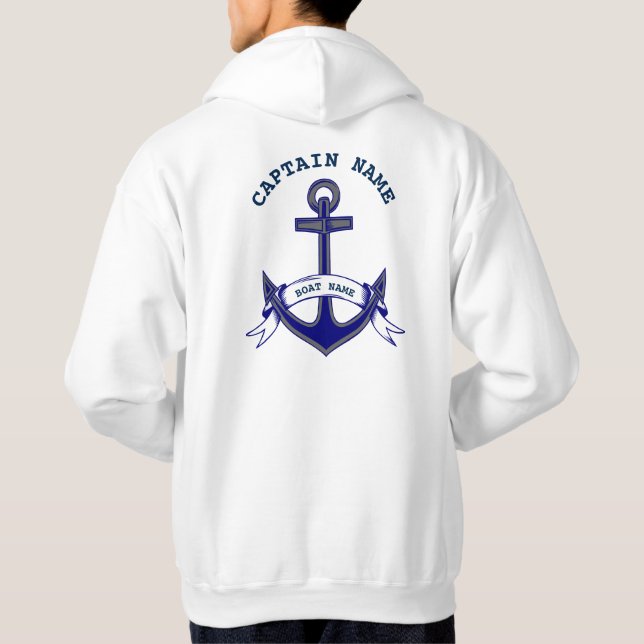 Veste À Capuche Capitaine Ancre Custom Nautical Blue White Mens (Dos)