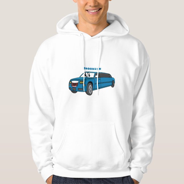 Veste À Capuche Caricature de la Limousine bleu mignonne (Devant)