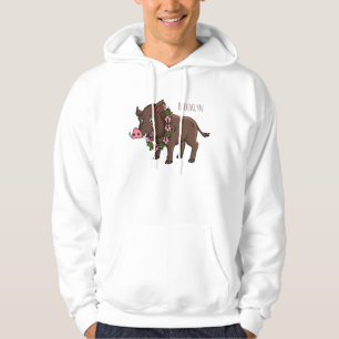 Veste À Capuche Caricature mignonne sanglier et fleurs