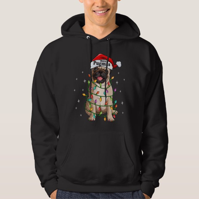 Veste À Capuche Carlin Noël Arbre Lumières Père Noël Chien Xmas Dr (Devant)